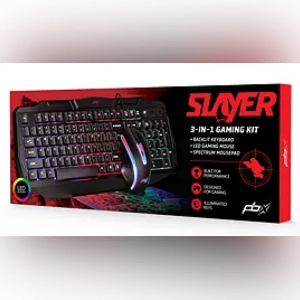 PBX Slayer 3-in-1 Gaming Kit Backlit Keyboard, LED Gaming Mouse, Spectrum pad
